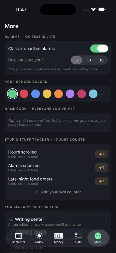 Alarm settings — on time is late